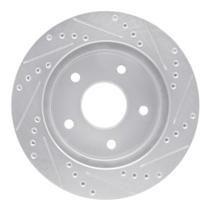 Dodge Ram 1500 Pickup Brake Rotor (1) - Front Left - R1 Concepts - Drilled & Slotted - Silver - `00-`02